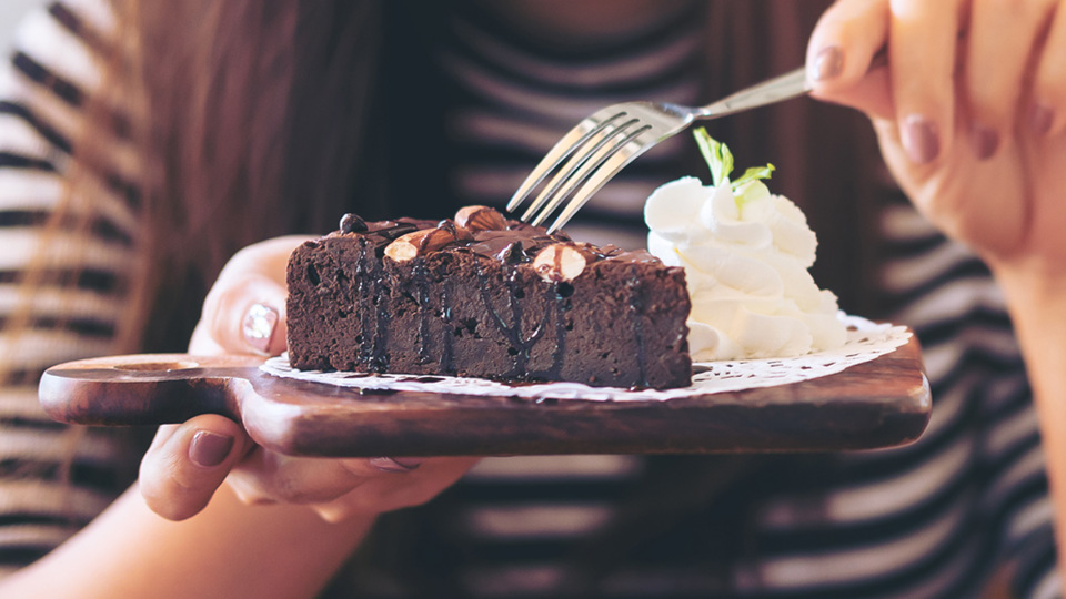 Chocolate cake and whipped cream on a plate - Applications - AAK